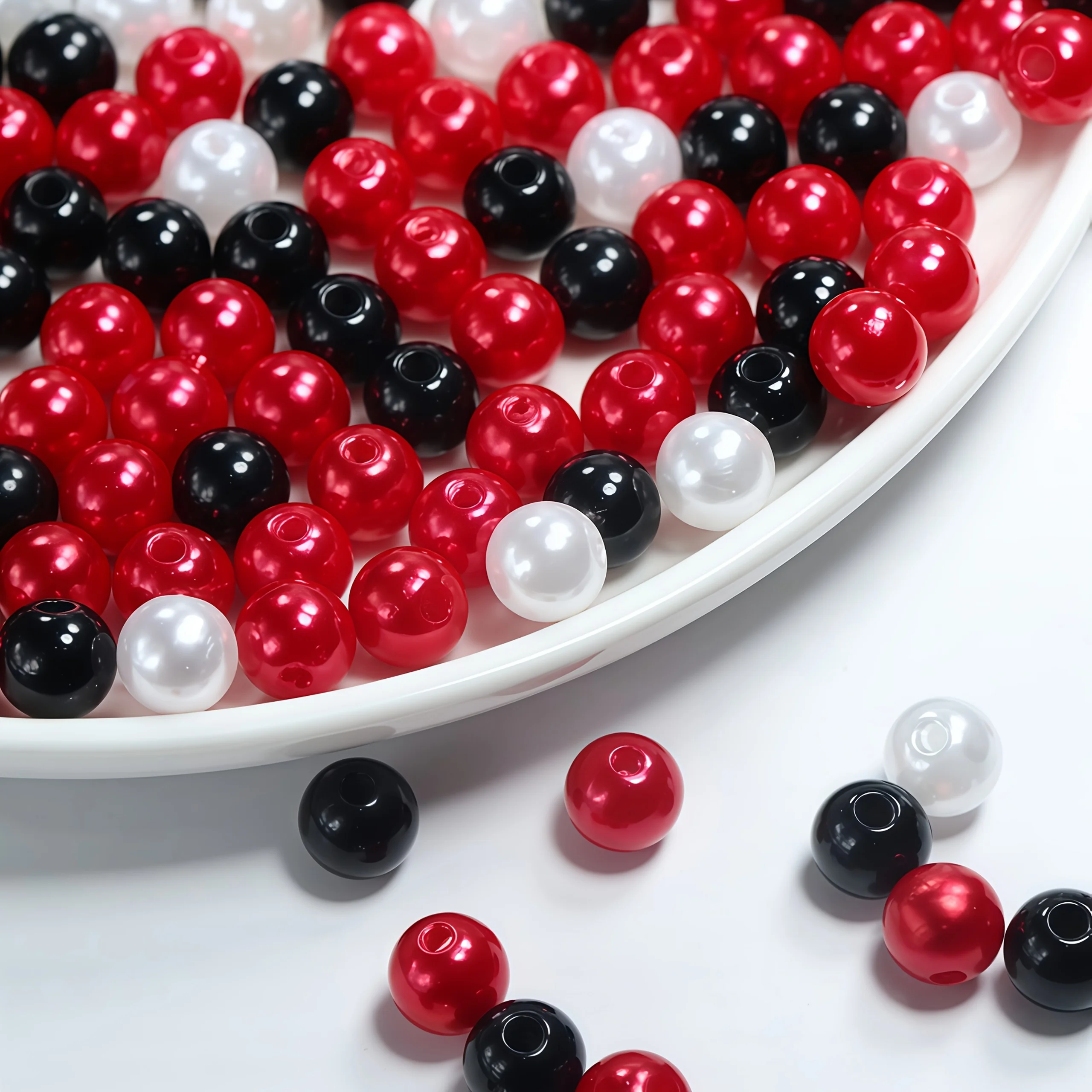Image 6: Perles acryliques assorties noir et blanc rouge 6/8/10 mm, accessoires DIY, bracelets, colliers, accessoires, perles décoratives