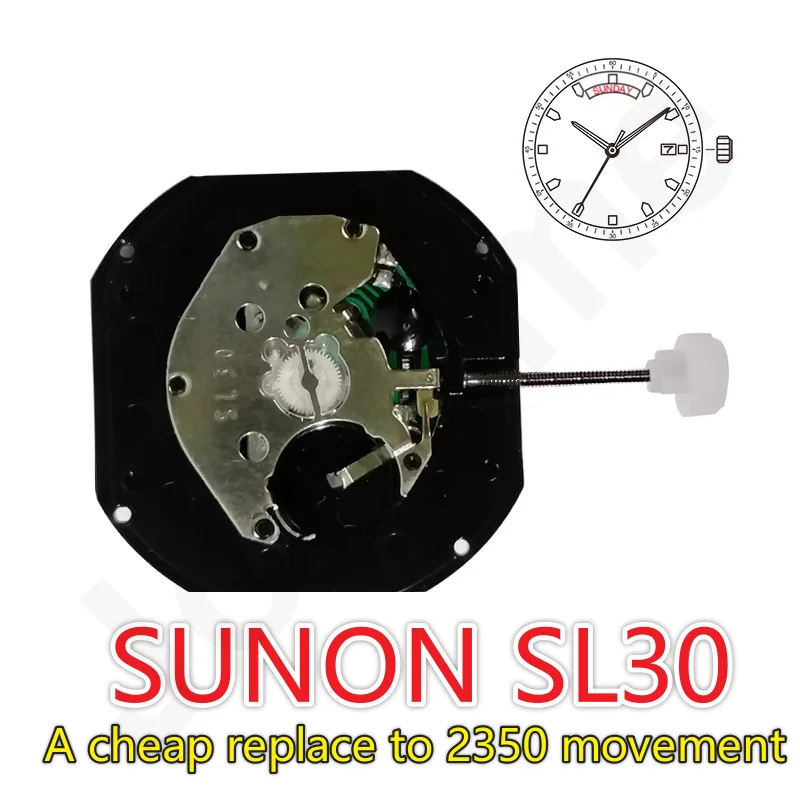 SL30 Movement China Sunon SL30DD  Quartz Movement Three Hands Calendar Wide Day/Date Replace 2350 Movement