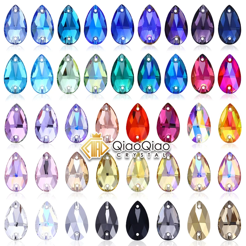 QIAO Top Qualität Tropfen Nähen Auf Strass DIY Kristall Glas Steine 5 Größe Bunte Flatback Glas Edelsteine, für Kleidung Taschen Zubehör