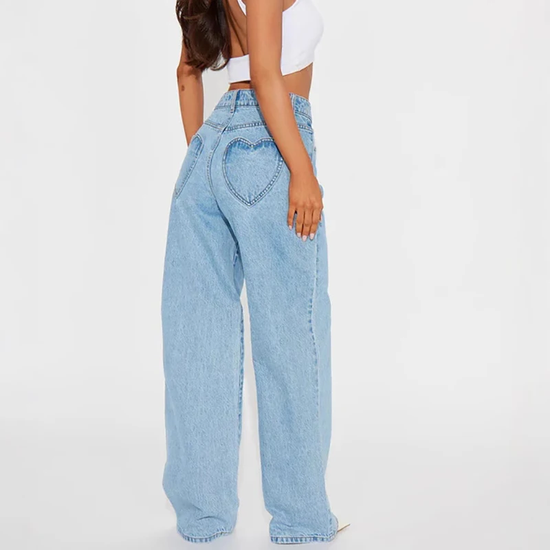 

Женские джинсовые брюки в стиле Европы и США, прямые джинсы с высокой талией и узором «Любовь», потертые, тонкие, весна-лето 2025 г.