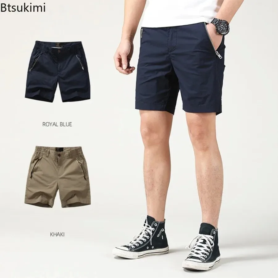 2024 Summer Men's Cotton Cargo Shorts Fashion Zip Pocket Design Simple Solid Loose Casual Short Pants Men Sport All-match Shorts