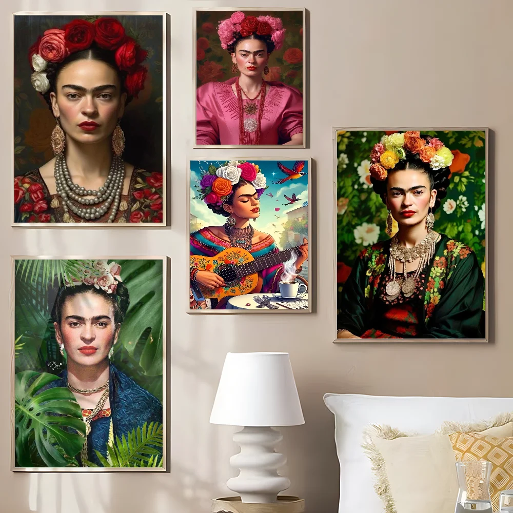 F-Frida K-Kahloes Art Whitepaper Poster Fancy Wall Sticker For Living Room Bar Decoration Aesthetic Art Wall Painting