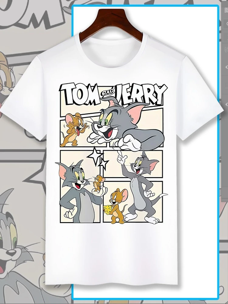 Tom and Jerry Comic Panel T Shirt Classic Cartoon Graphic Print Unisex Men's and Women's Kids Casual Short Sleeve Cotton Tee
