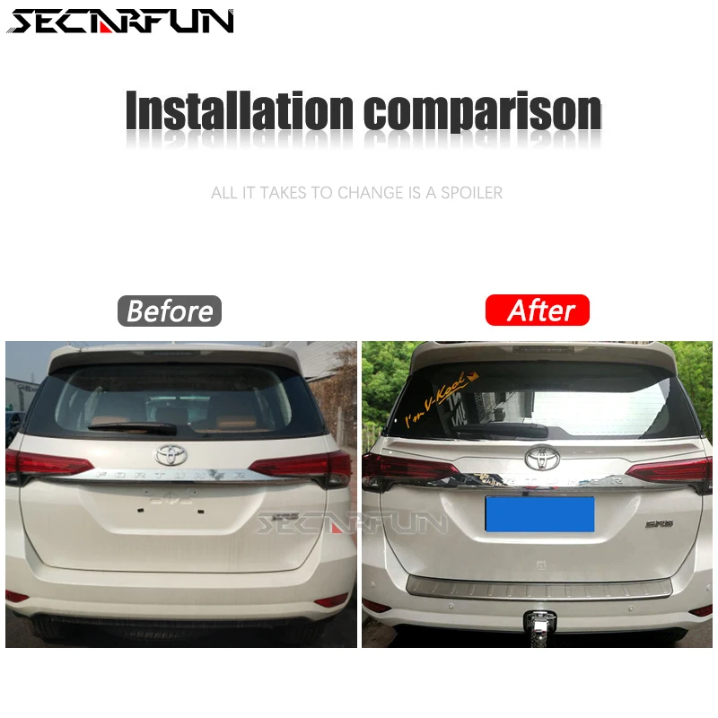 Glossy Black Boot Spoiler For Toyota Fortuner Rear Middle Extensio Cover Tail Trim Spoiler Lip Fortuner Accessories 2016-2021