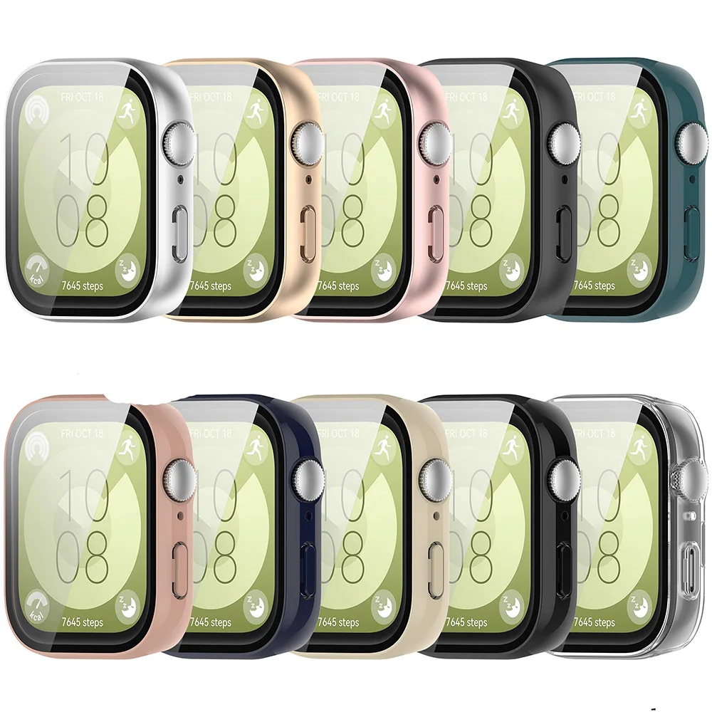 PC+Tempered Glass Case For Huawei Watch Fit 3 Fit3 Full Screen Protector Shell Cover