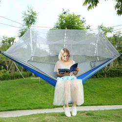 2 Person Camping Garden Hammock With Mosquito Net Outdoor Furniture Bed Strength Parachute Fabric Sleep Swing Portable Hanging 