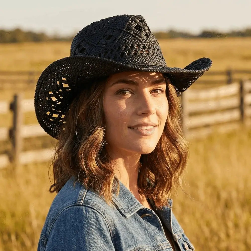 Fashion Hollow Out Bohemian Straw Hat Vintage Style Wide Brim Beach Hat Foldable Shell Decoration Sun Cowboy Hat Holiday