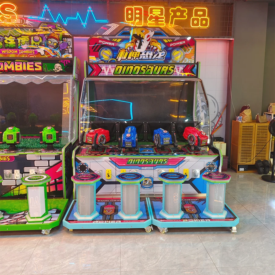 Metal Mech Dino 4-Player Ball Shooting Arcade Game Machine, Commercial Coin Operated Kids Amusement Equipment