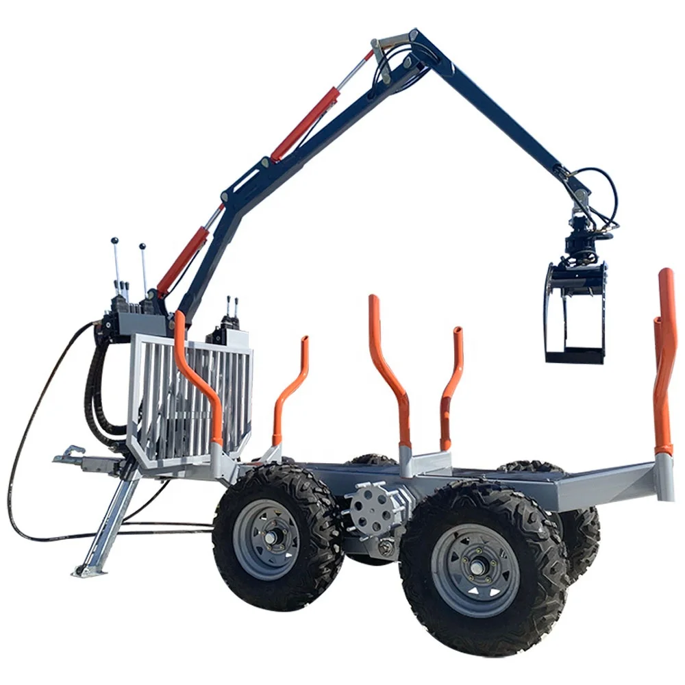 Log Trailer with Hydraulic Crane Grapple Timber Hauler with Power Pack for ATV UTV Forest Logging Firewood Transport