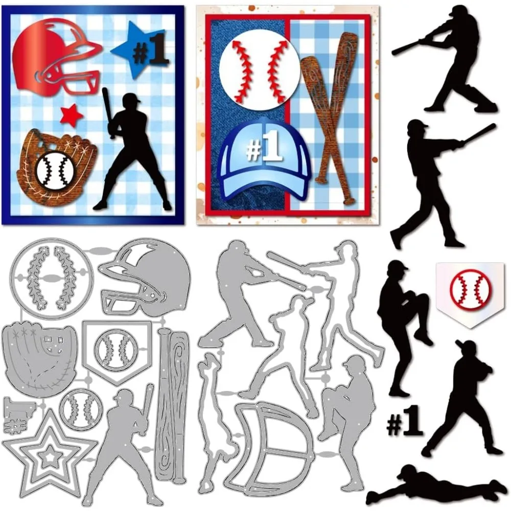 Baseball Sport Stanzformen Baseball Spieler Action Metall Stanzformen Vorlage Fledermaus Helm Handschuhe Prägung Carbon Stahl Schablone