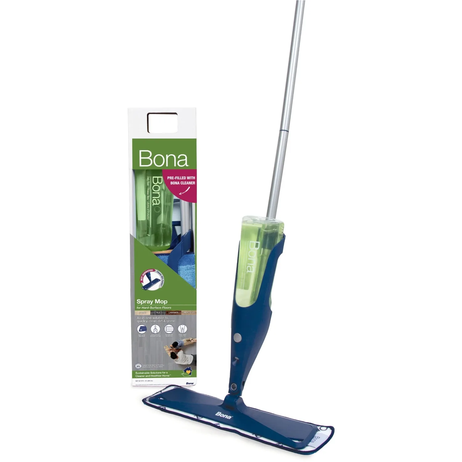 

Bona Floor Spray Mop, 1 Reusable Microfiber Pad, 1 Refillable Multi Surface Floor Cleaner Liquid