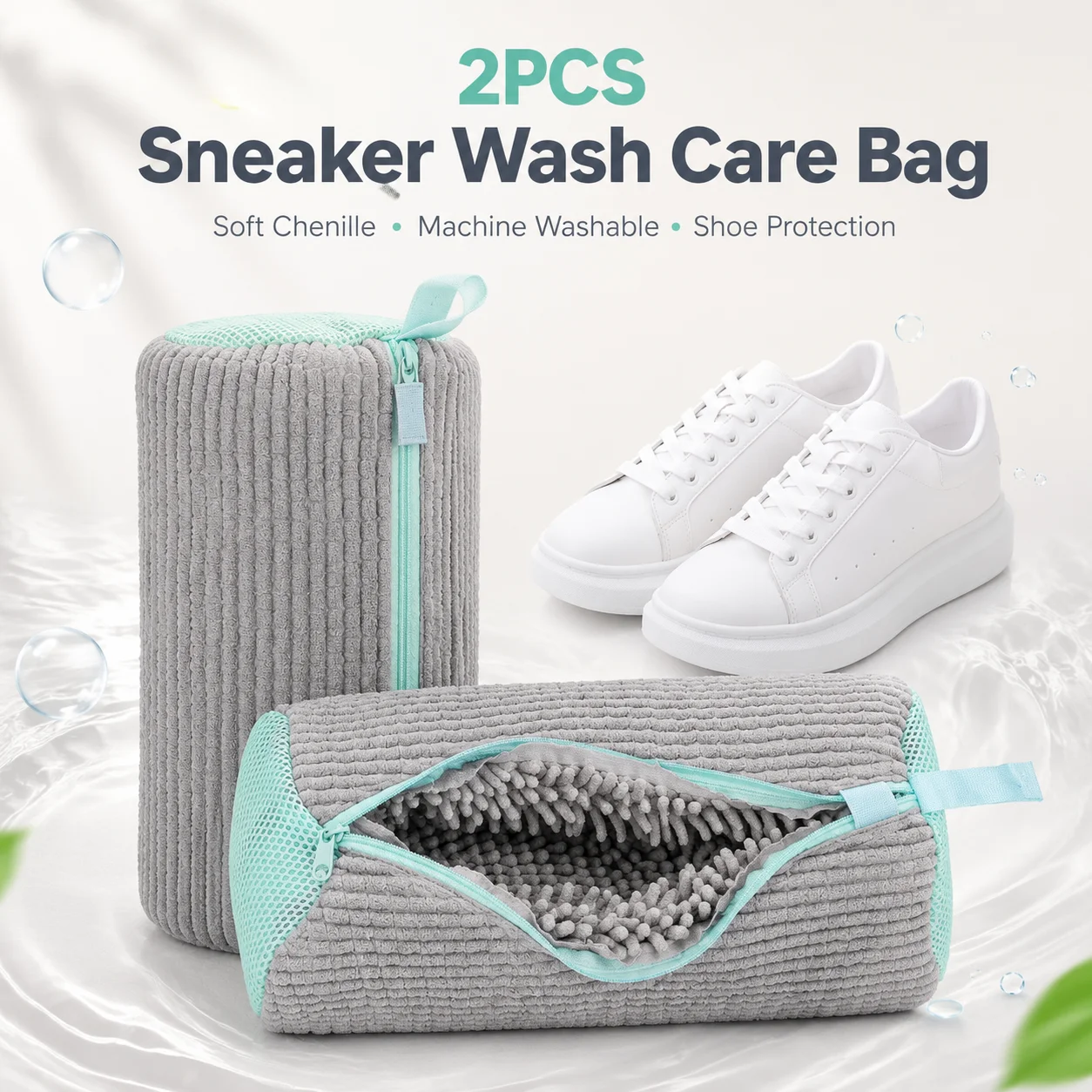2PCS Sneaker Wash Care Bag For Shoes, Soft Chenille Fabric, Machine Washable, Protects Shoes From Damage And Deformation - zdjęcie 1