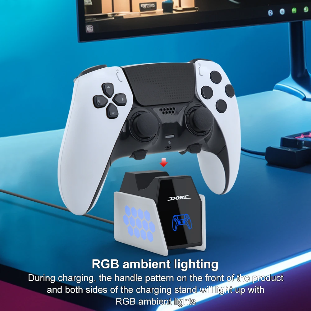 Зарядная станция для контроллера PS5 с подсветкой RGB, док-станция для быстрой зарядки, совместимая с контроллерами PlayStation 5.