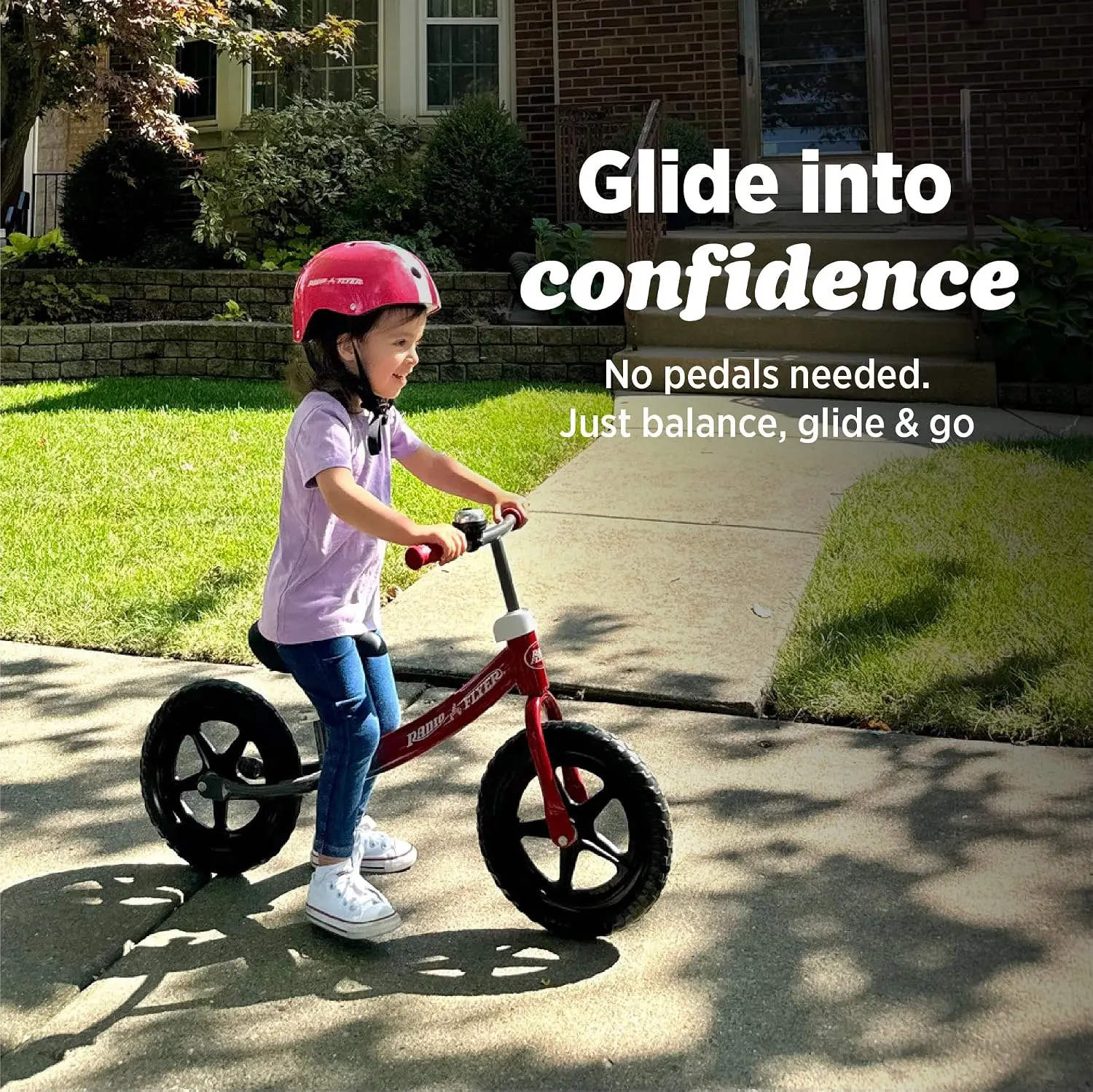 Air Ride Balance Bike, Red, Ages 1.5-5, Pedal Free, Rubber Air Tires, Adjustable Seat, Foot Rest, Bell view 2