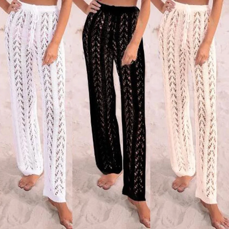 2021 wiosenne damskie dzianinowe dorywczo seksowne spodnie plażowe z wycięciem na przeciwsłoneczne