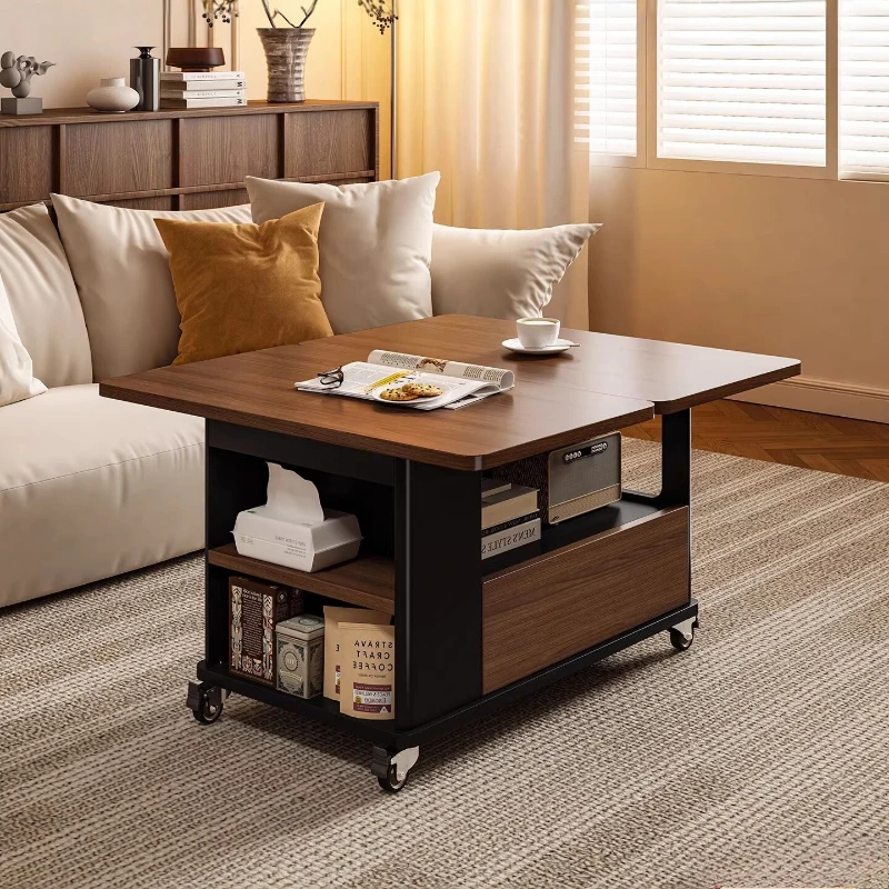 Medieval style mobile coffee table liftable folding household balcony trolley side table sofa side mesa comedor home furniture