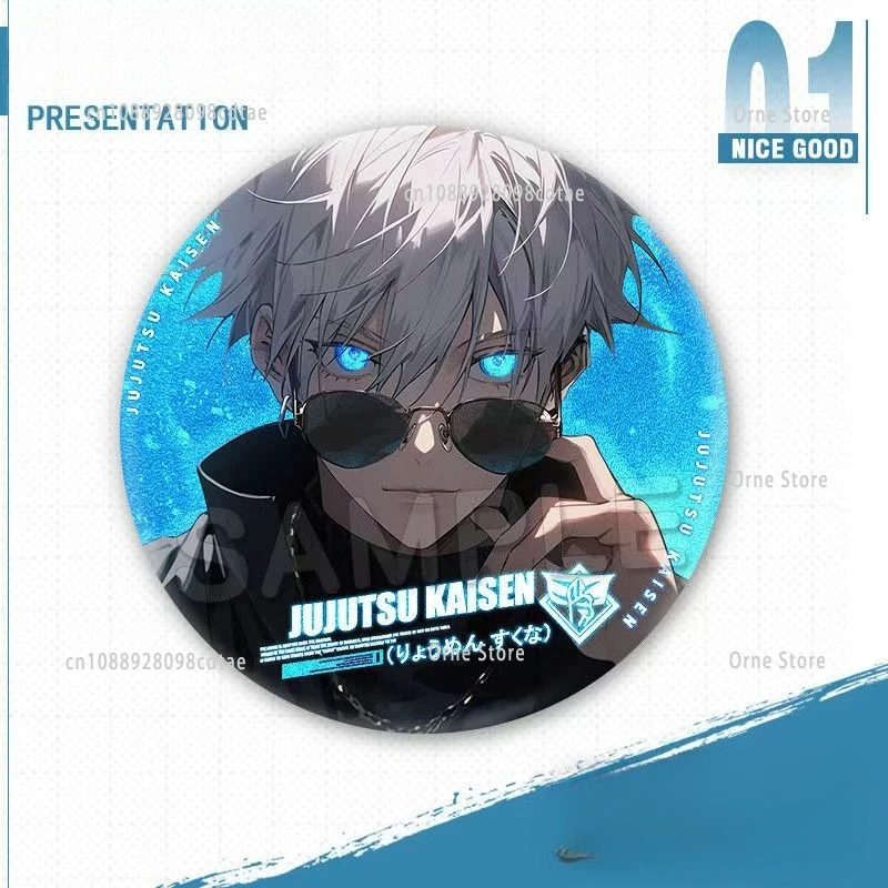 58 مللي متر أنيمي شارة Jujutsu Kaisen جولة التلبيب دبوس DIY بها بنفسك على ظهره طوق بروش الإكسسوارات هالوين هدية الكريسماس