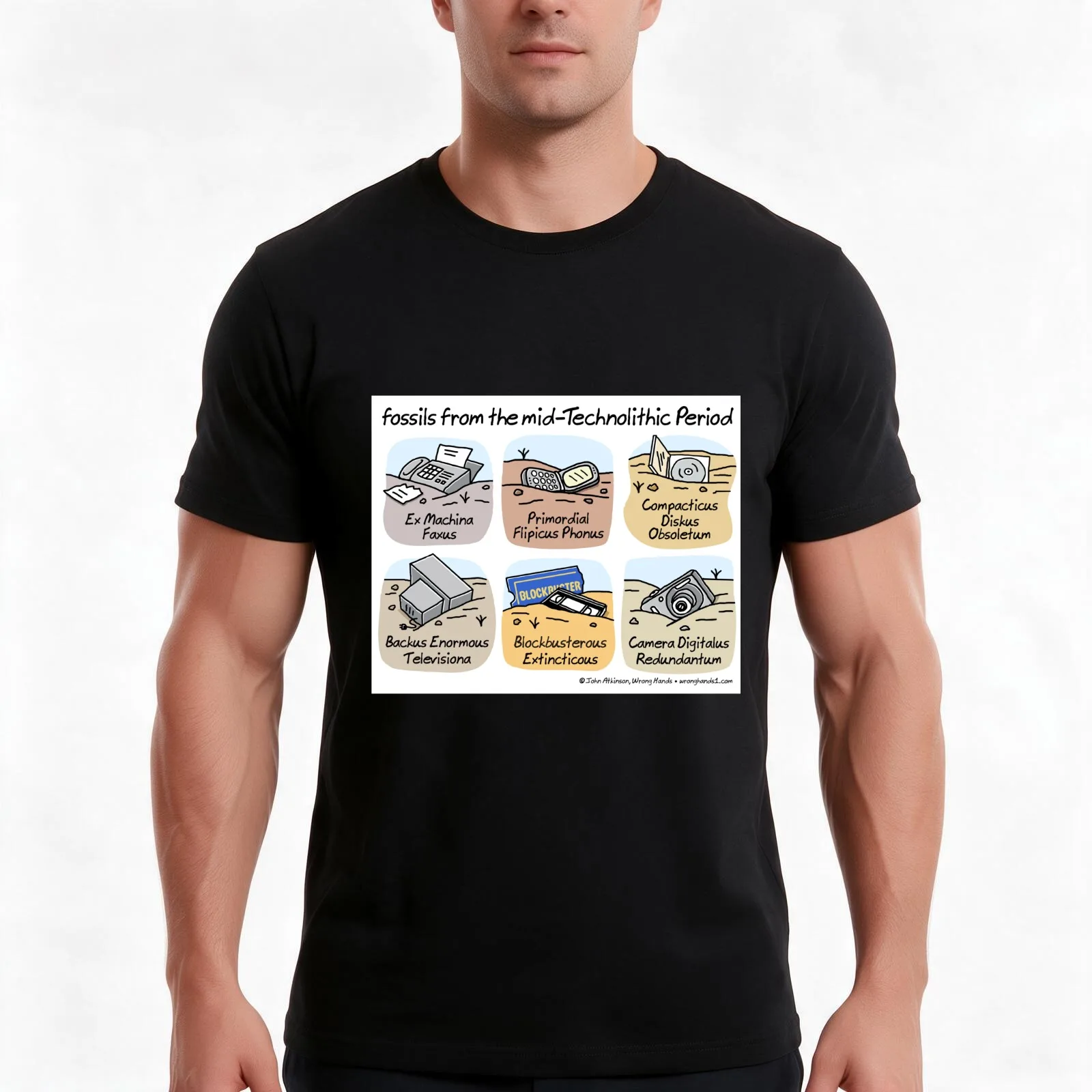Technolithic fossils T-Shirt, Summer Casual Cotton Tee, Oversized Streetwear Tops, Vintage Graphic Print, Loose Fit Short Sleeve