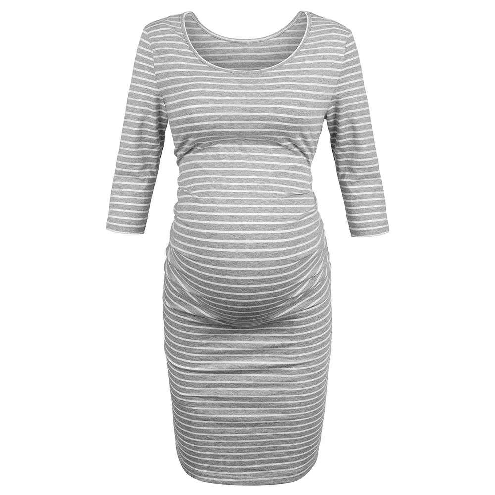 2024 summer Women's Maternity Bodycon Ruched Side Dress Casual Short & 3/4 Sleeve Dress for Daily Wearing Or Baby Shower