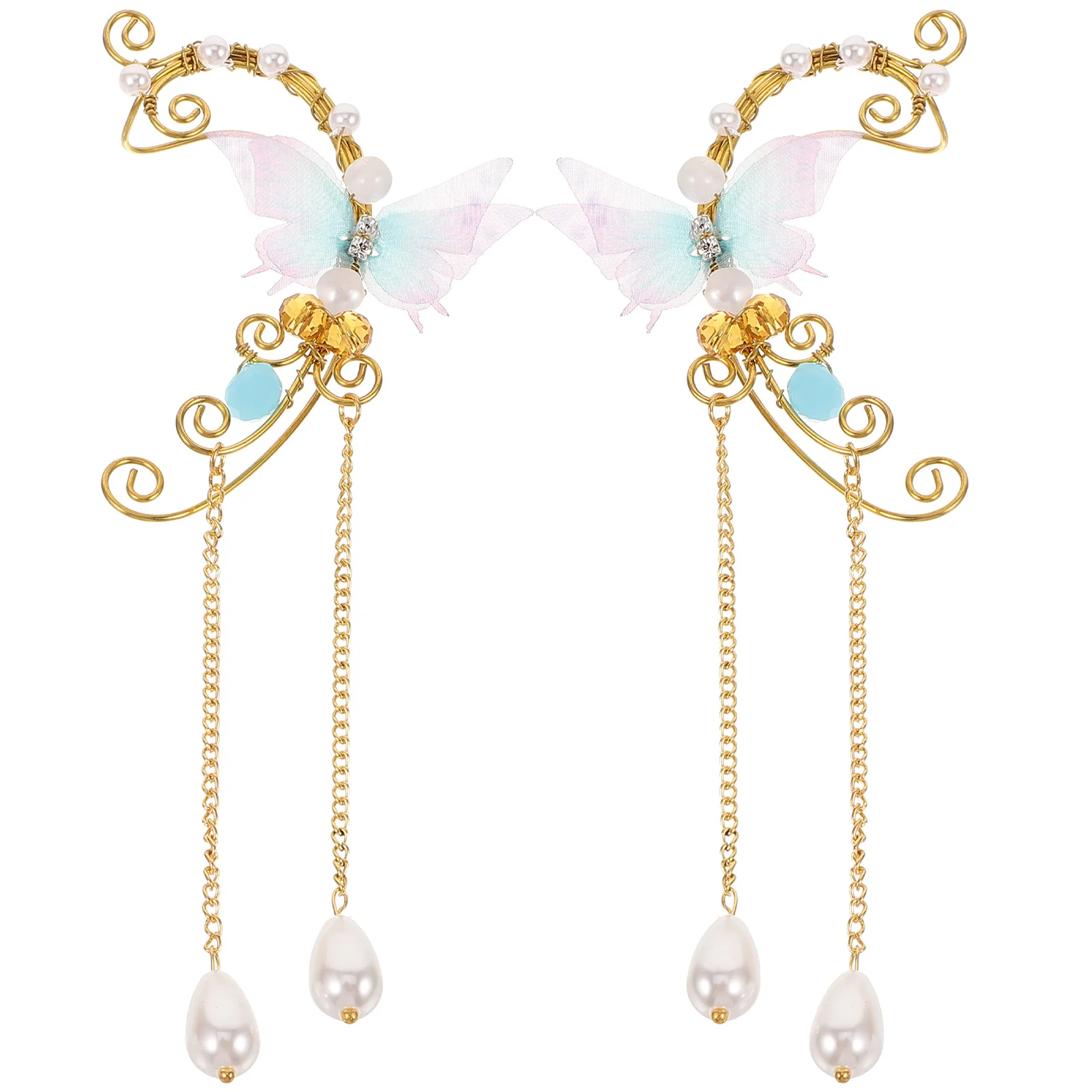 

1Pair Fairy Inspired Butterfly Ear Clips Imitation Pearl Non Piercing Ear Cuffs for Women Stylish Gift for Loved Ones