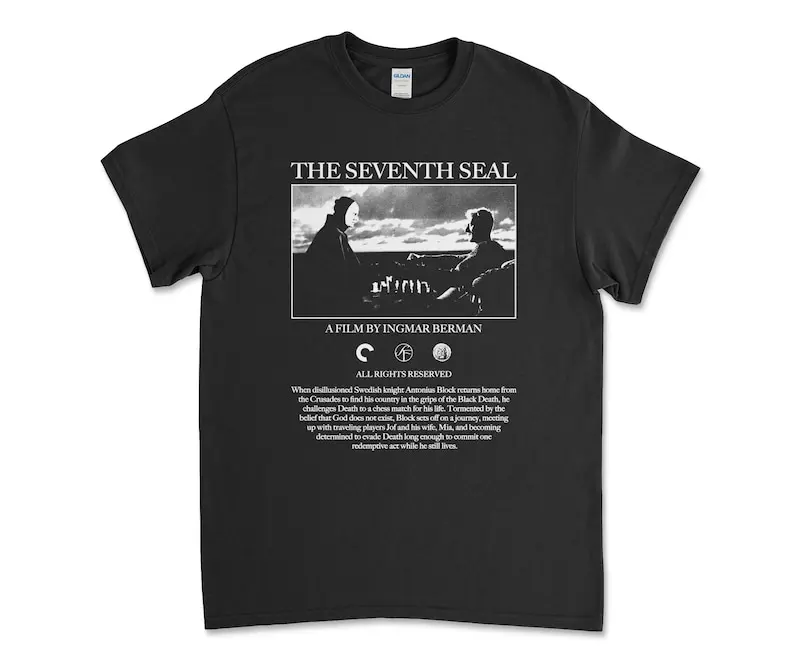 The Seventh Seal Ingmar Bergman Black T-Shirt Tee Shirt Film Criterion Vintage Style