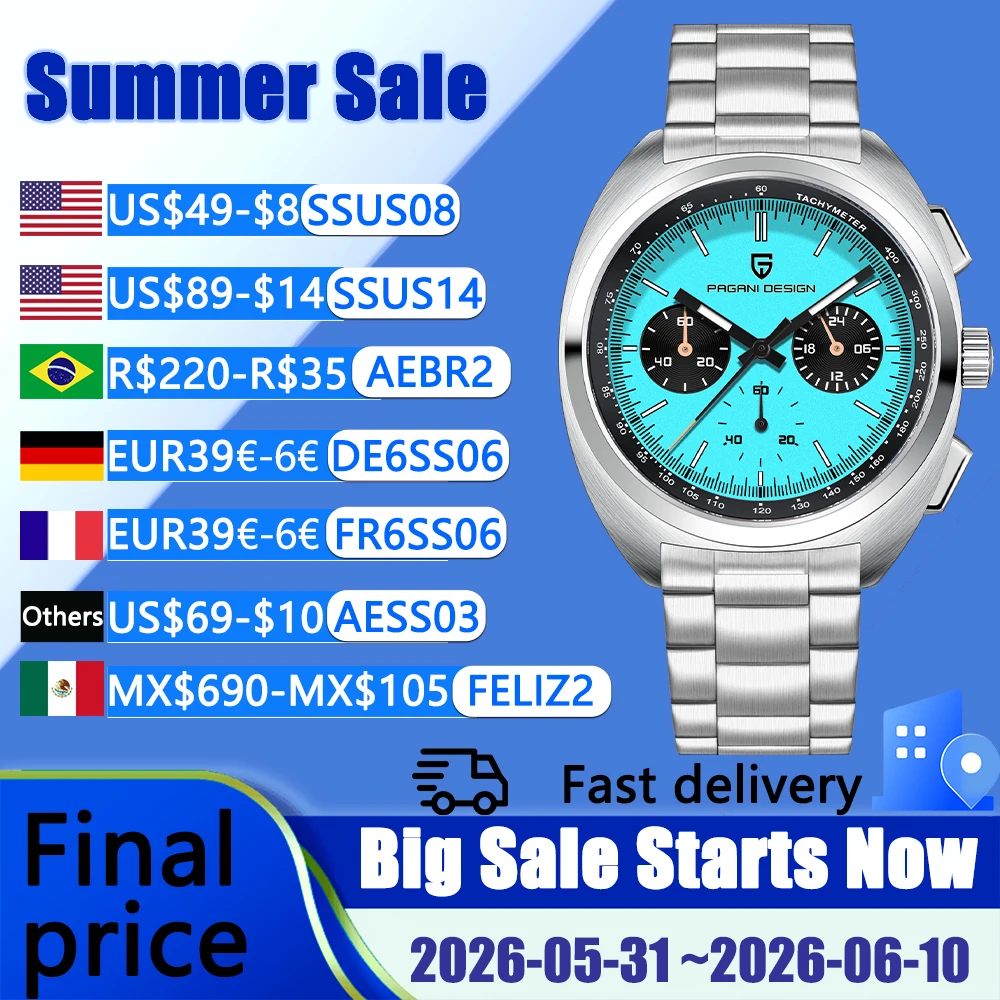 

2026Pagani design watch luxury men's quartz watch speed men's chronograph top brand all-steel sapphire diving relógios masculino
