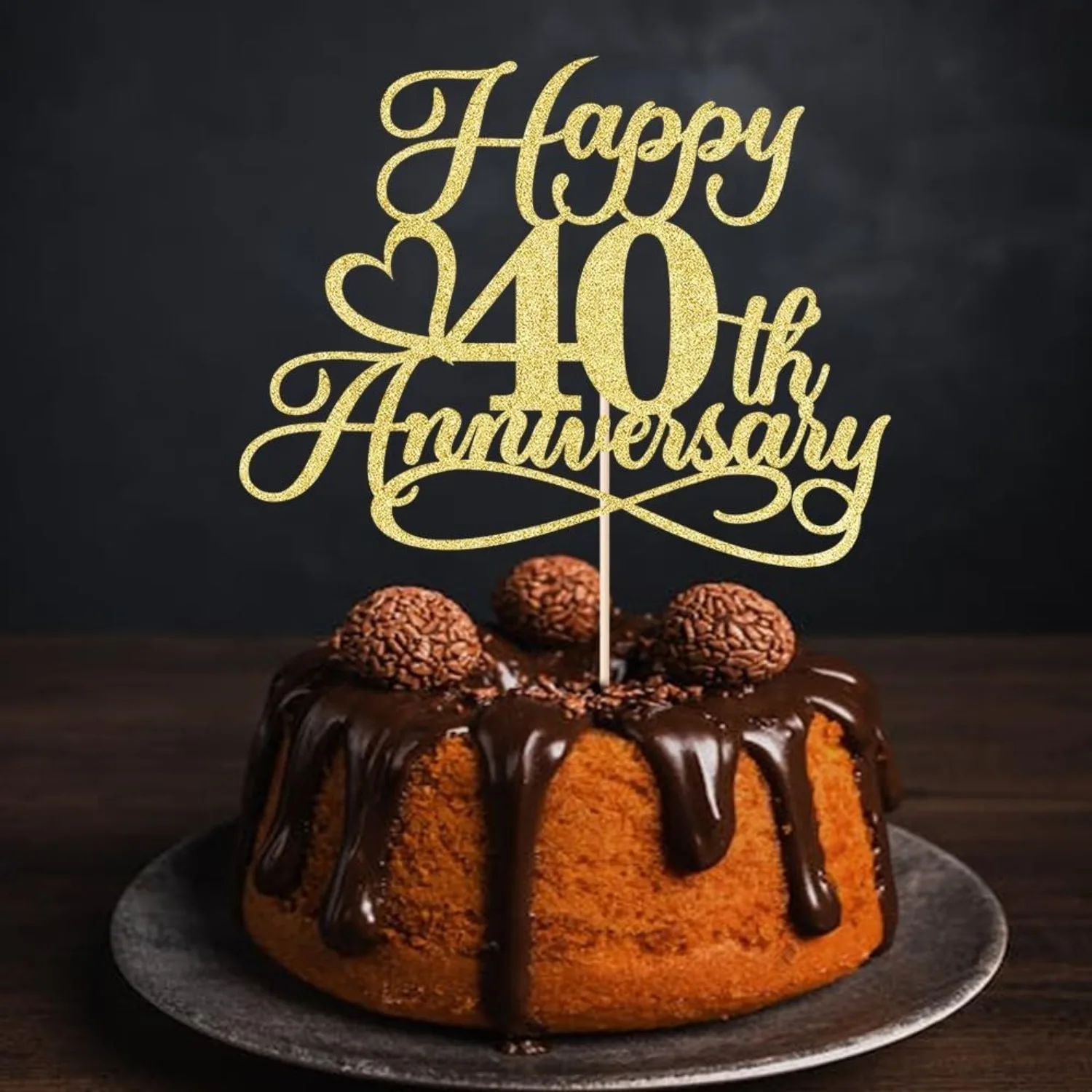 1 Stück goldener Glitzer-Kuchenaufsatz zum 40. Geburtstag – Partydekorationen zum 40. Geburtstag – Jubiläums-Party-Dekoration