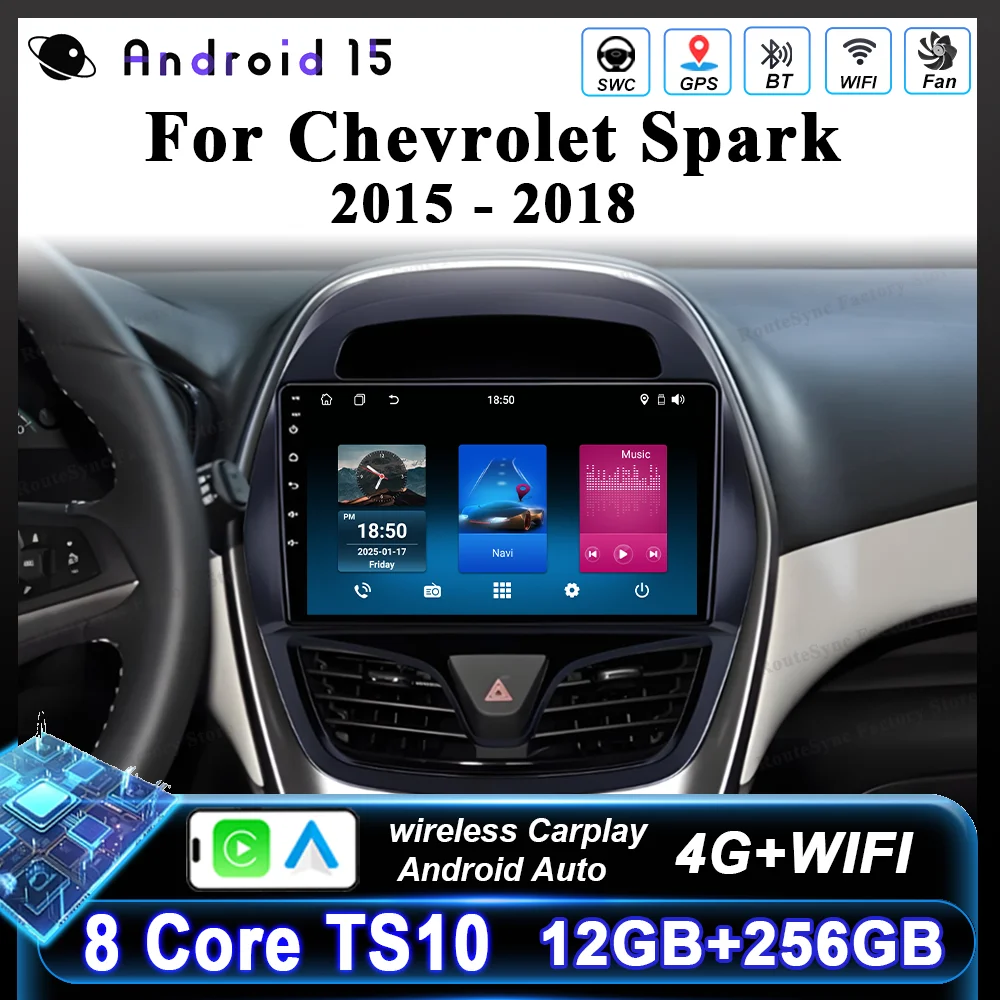 Android15 Carplay  For Chevrolet Spark 2015 2016 2017 2018 Auto Car Radio Multimedia GPS Player WIFI+4G Stereo Audio DSP