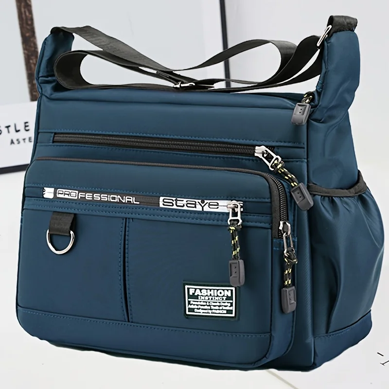 Multipocket Messenger Bag Unisex Square Shoulder Crossbody Bag Casual Commuter Briefcase Multiple Pockets Zipper Direction Fabric Letter Random Neutral Style Travel Work Bag