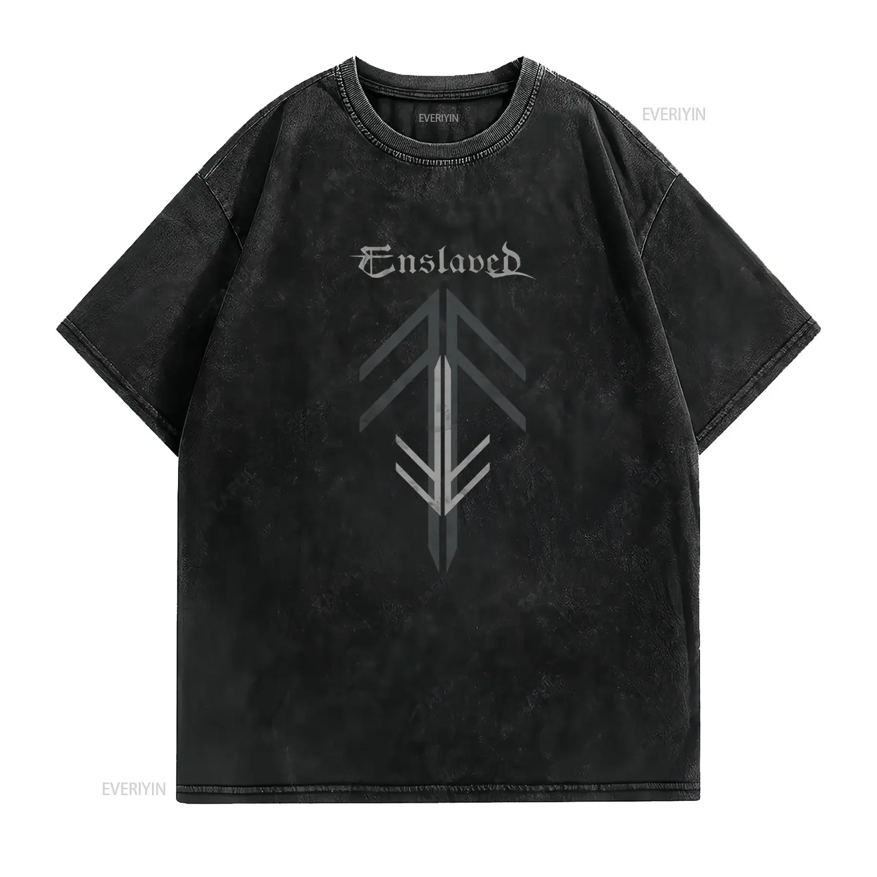Gothic Viking Metal Enslaved Rune Sword Print Streetwear Casual T Shirt vintage Washed streetwear Stretched designer clothes