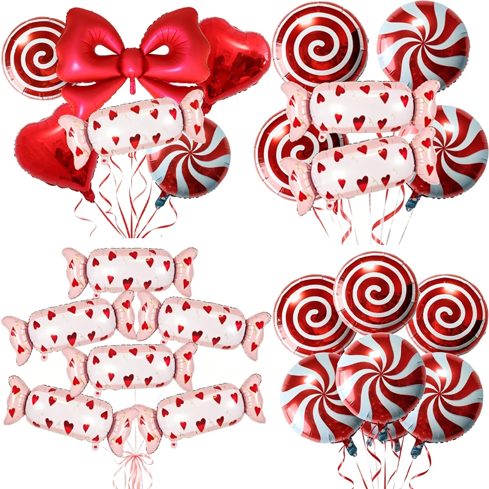 Set de 6 Globos de Aluminio con Forma de Caramelo, Dulce Amor, Piruleta, Corazón, para Decoración de Fiestas de Cumpleaños, Bodas y Baby Shower