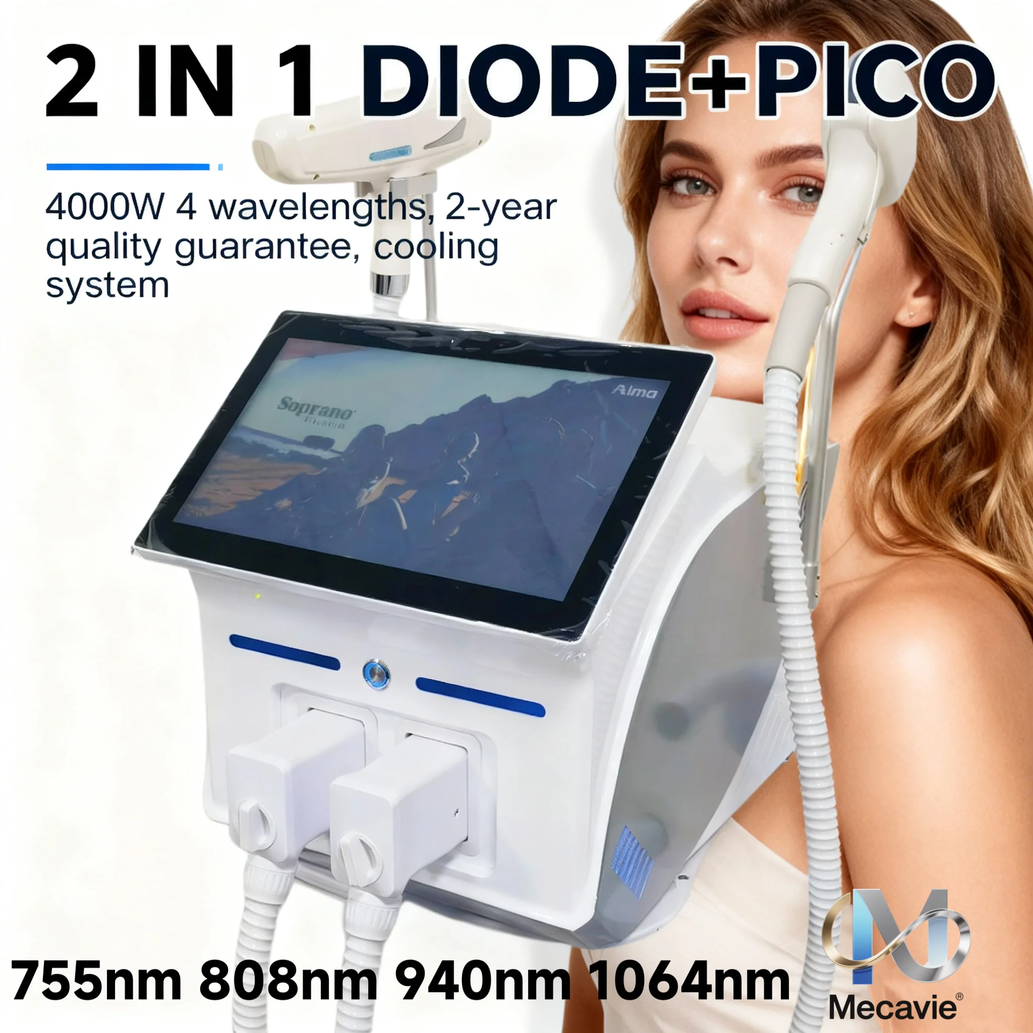 11.11 2026 FAC Innovation 4000W 2-in-1 Laser 755/808/940/1064nm for Hair & Tattoo Removal Painless with Cooling Tech Permanent