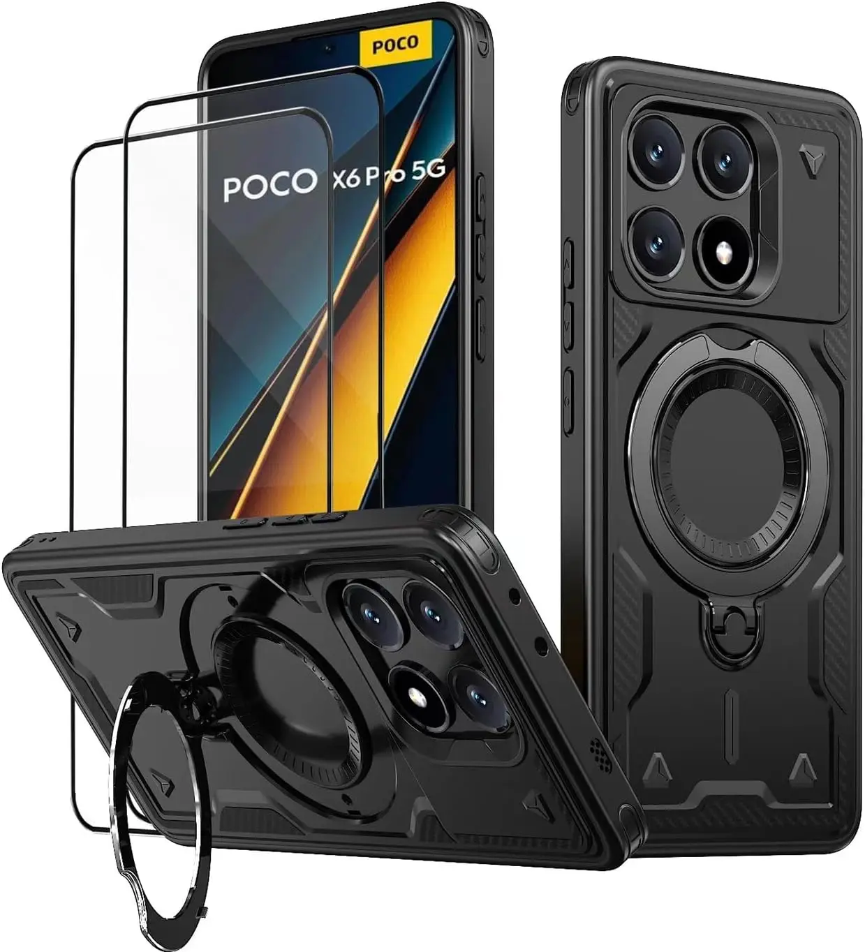 

HARUINO Case for Xiaomi Poco X6 Pro 5G Phone Case with Ring Holder and Magnetic Bracket Phone Cover For Xiaomi Poco X6