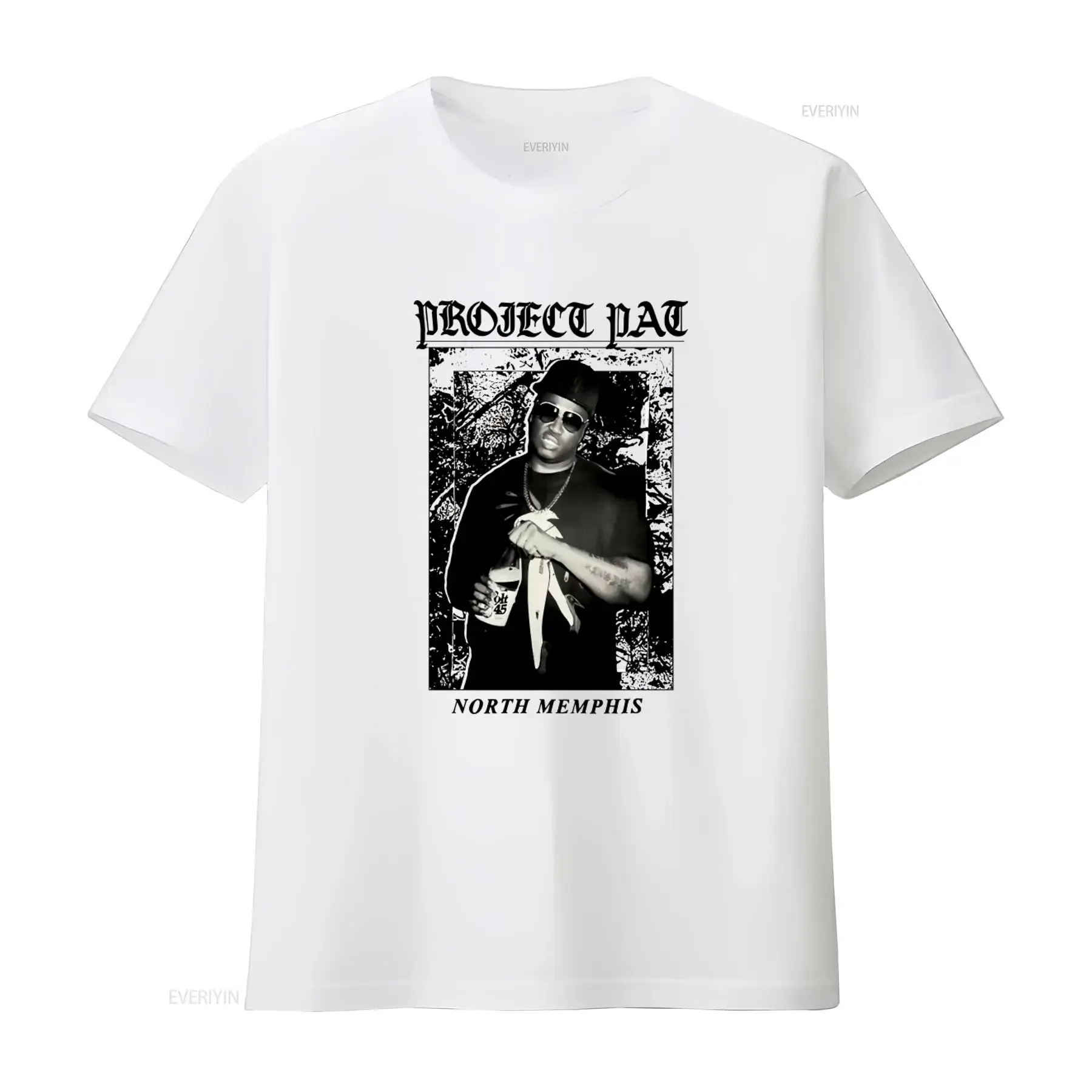 Project Pat North Memphis T Shirt Hip Hop Style with Bold Print vintage Washed Slightly designer clothes Soft homme Casual