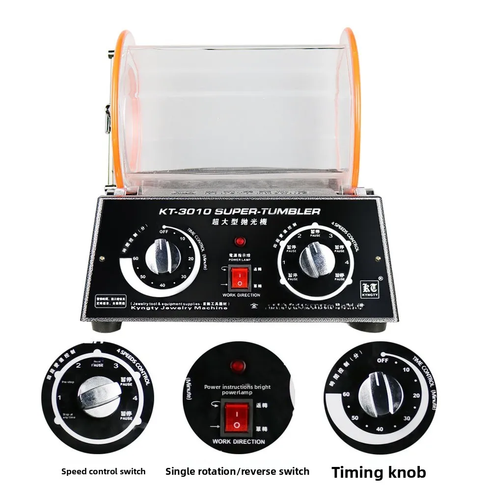 KT-3010 Large Drum Jewelry Polishing and Cleaning Equipment, Hardware Workpiece Hook Rust Removal Tool