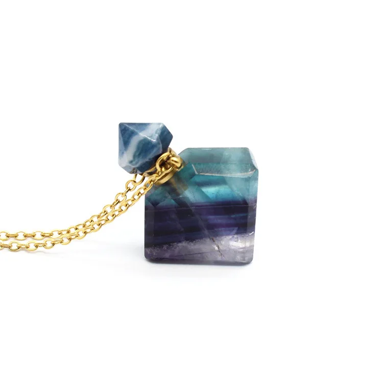 Natural Gems Healing Crystal Quartz Stone Perfume Bottle Necklace Essential Oil Diffuser Pendant Jewelry For Wome Men