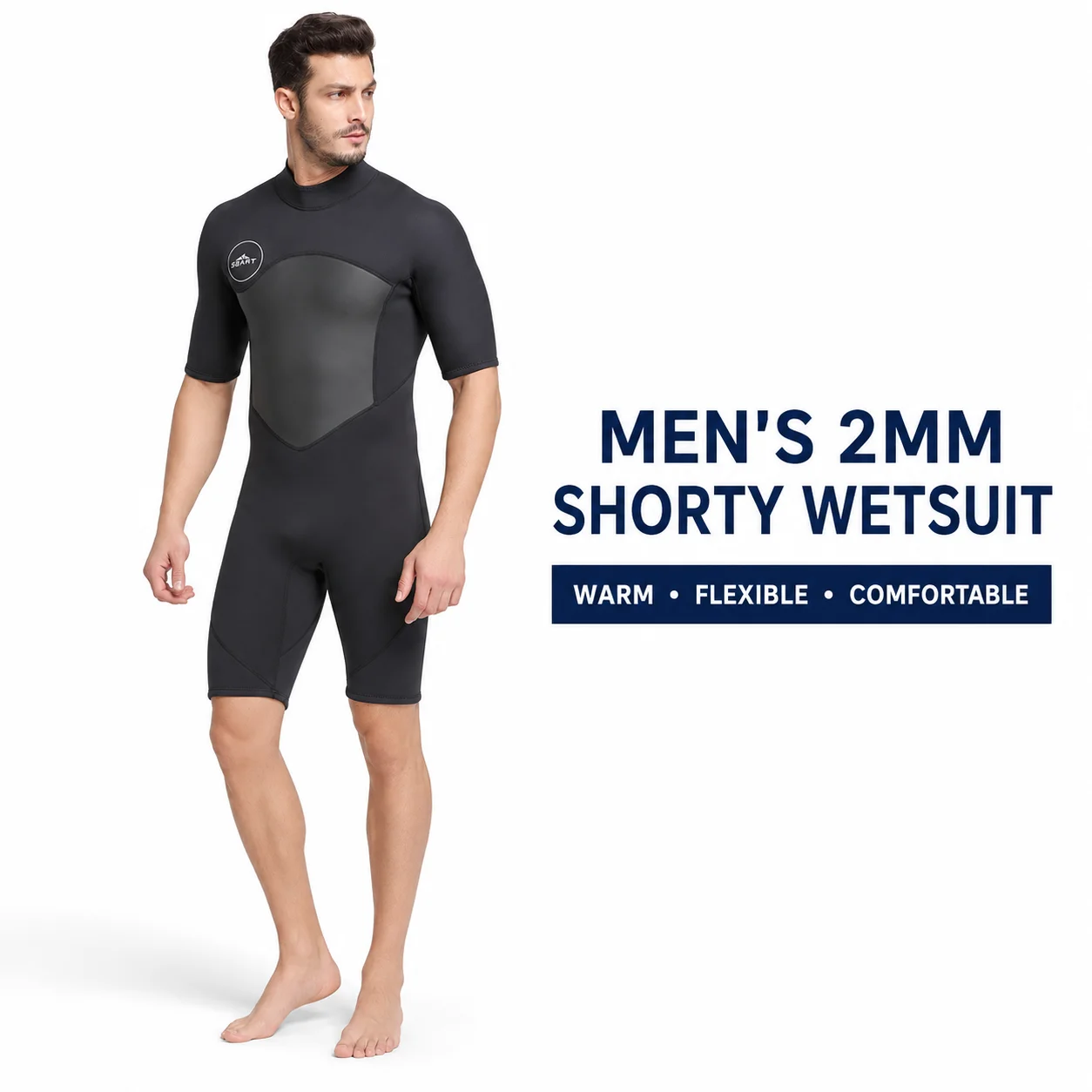 SBART Men's 2mm Neoprene Shorty Wetsuit Short Sleeve Back Zip Thermal Diving Suit for Scuba Surfing Snorkeling Swimming