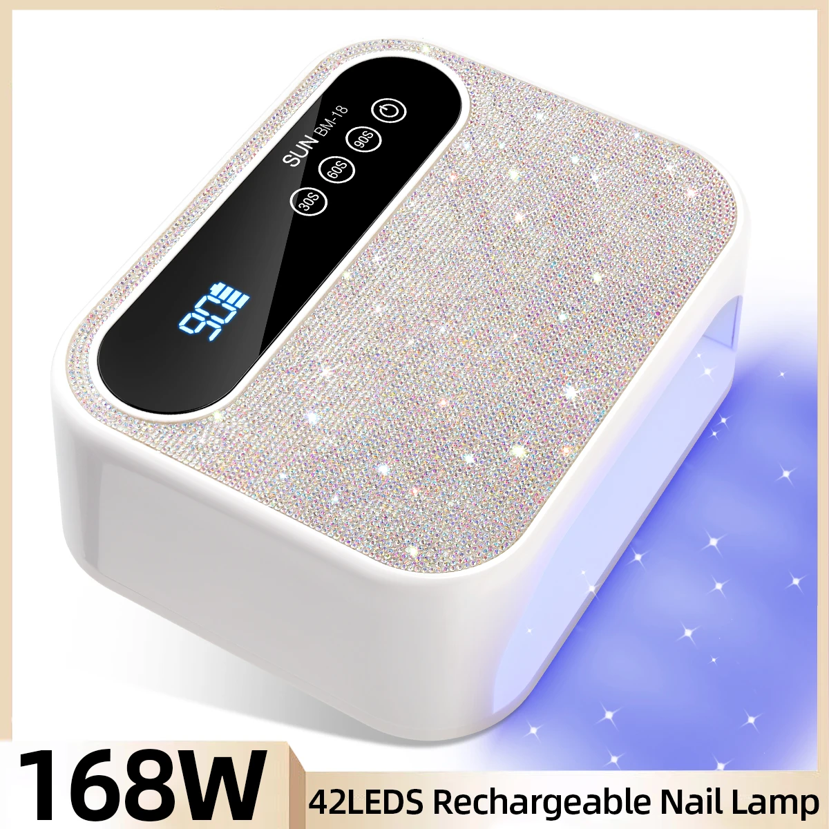 Rechargeable 168W Nail Drying Lamp With Rhinestones Wireless 42LEDS Gel Polish Drying Machine Manicure Cordless UV LED Nail Lamp