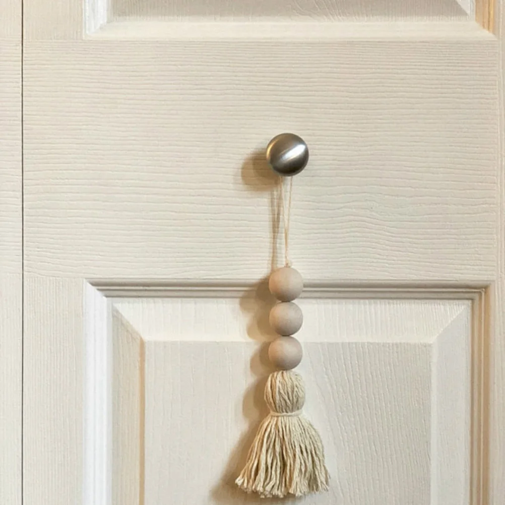 

2pc Cotton Line Tassel Wood Beads Decor Hanging Handmade Natural Rope Closet Door Handle Decoration Bohemian Wooden Pendant For