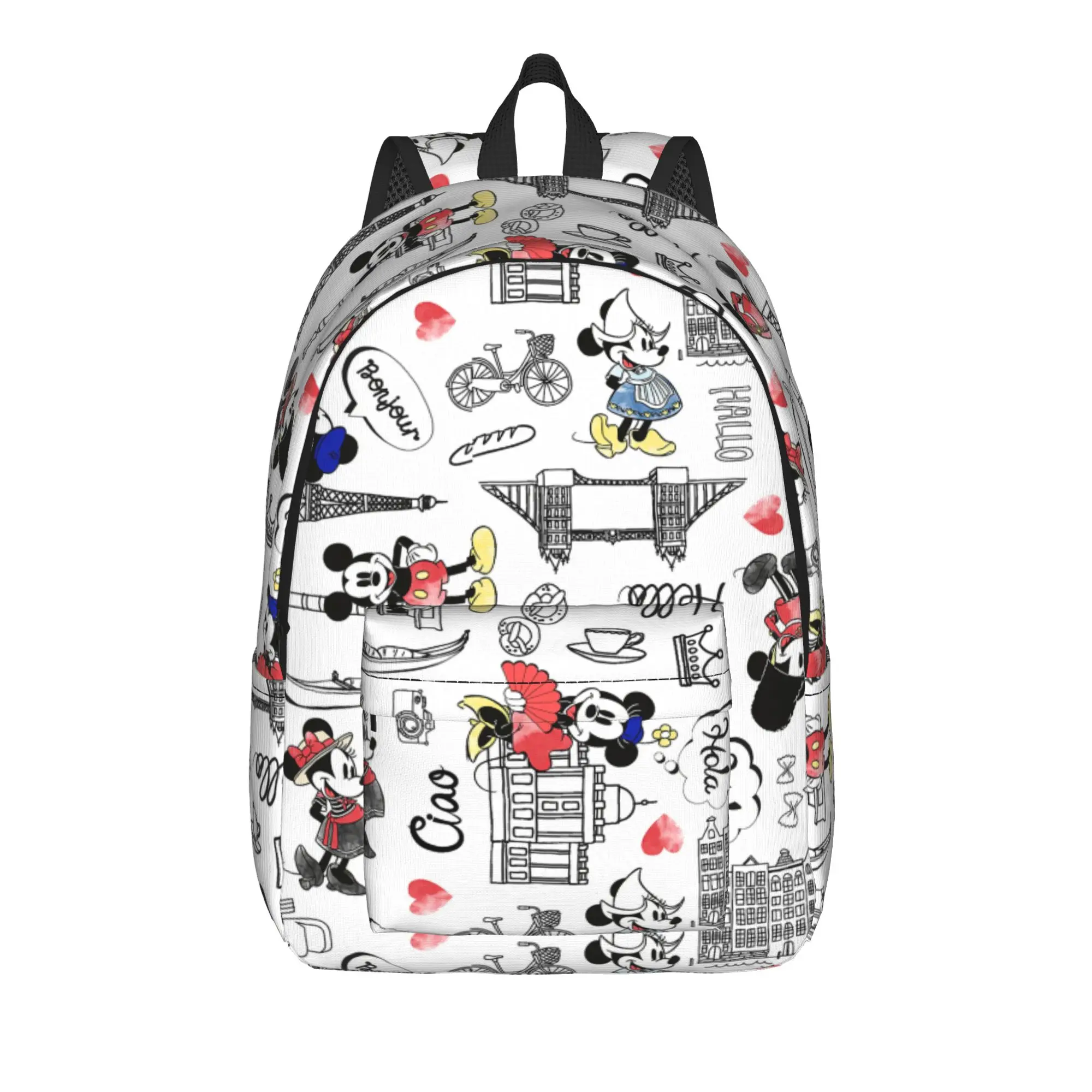 Mochila M-Mickeys Mouse Cities of Love para hombres y mujeres, mochila de moda para escuela secundaria, negocios, universidad, bolso de hombro para exteriores