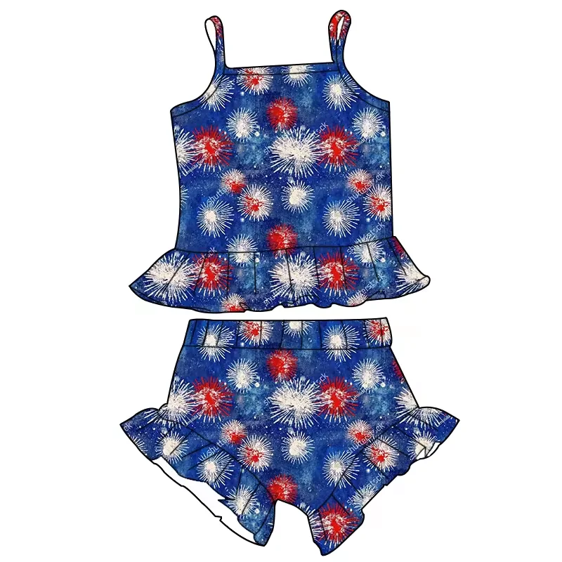 Hot Selling Summer Little Girls Casual Ruffled Independence Day 2-Piece Set Toddler Girls 4th of July Outfit for Holiday