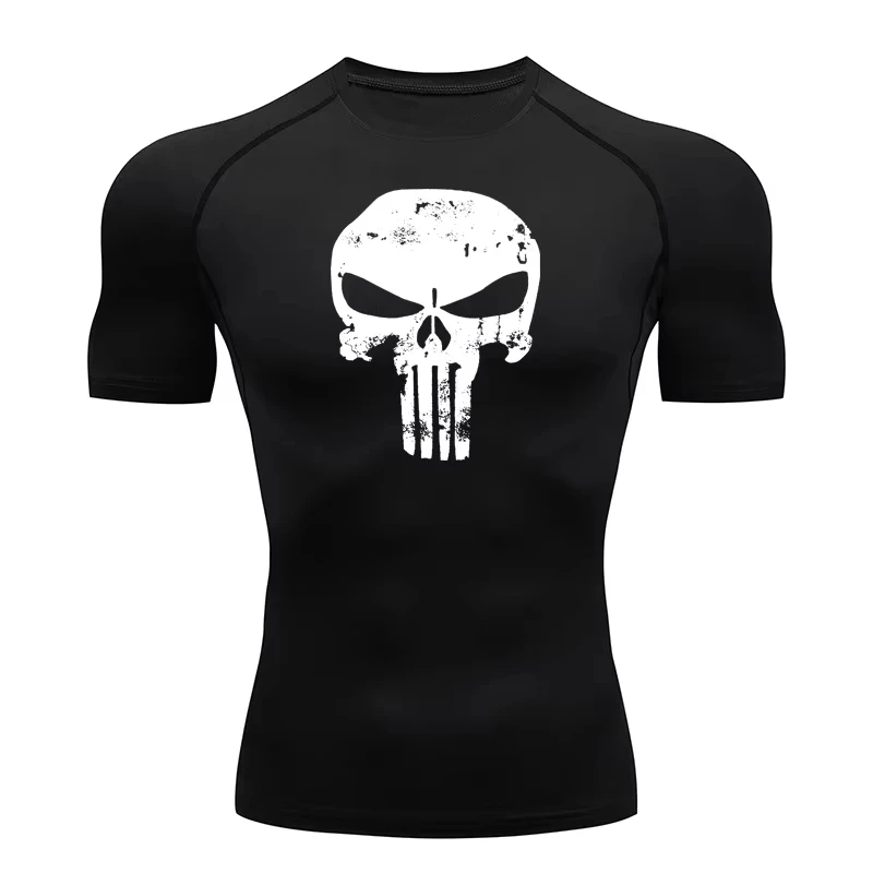 

Men's skull compression quick drying sports shirt, fitness running sports top, breathable and comfortable elastic top
