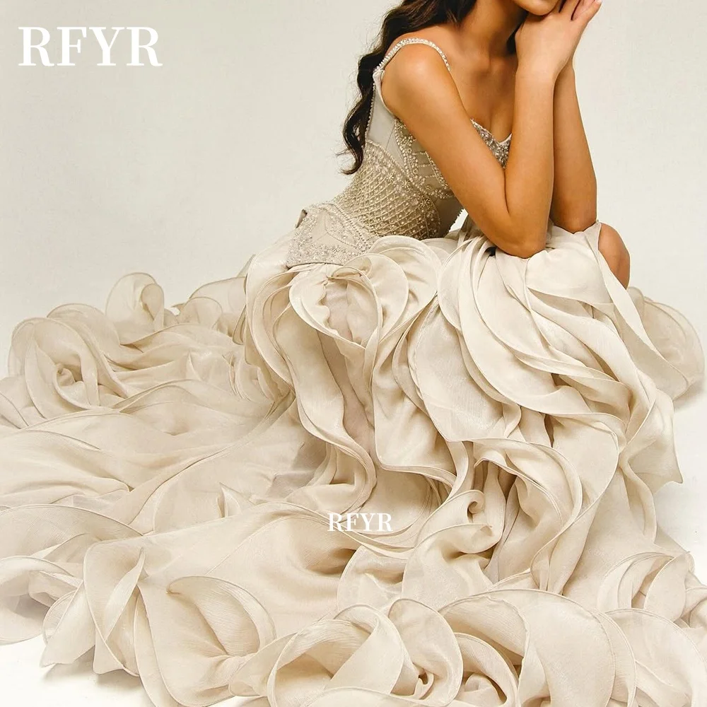 RFYR Luxury Party Dress with Ruffles Beading Evening Dress Straps Prom Dress Celebrity Gala Gowns for Women Customized image 4