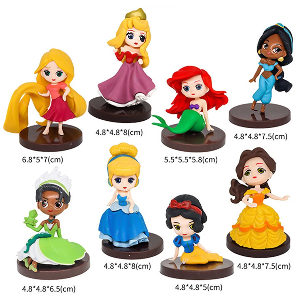 8pcs Disney high quality 8Pcs/Set Kawaii Q Snow White Princess Action Figure Ariel Belle Rapunzel Mermaid Toys Models Girls gift