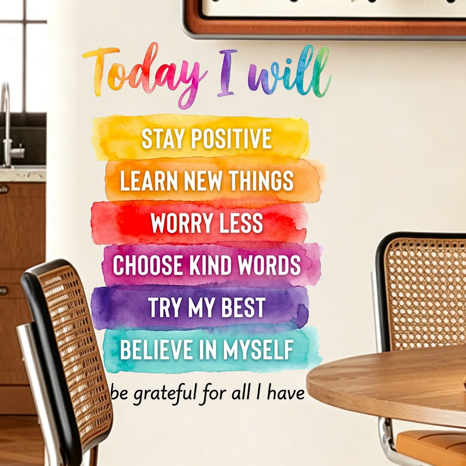 Today I Will Positive Affirmations Wall Decal, Rainbow Watercolor Inspirational Quote Vinyl Sticker, Motivational Wall Decor for