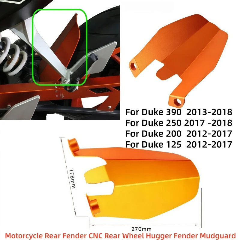 

Motorcycle Rear Fender CNC Rear Wheel Hugger Fender Mudguard For KTM 390 250 Duke 200 125 DUKE200 Duke125 ABS 2013 2014-2018