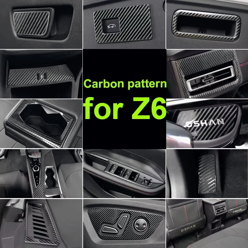 Carbon Pattern Stainless Steel for Changan OSHAN Z6 2024 2025 Gear Shift Panel Control Air Outlet Lifting Panel Decorative