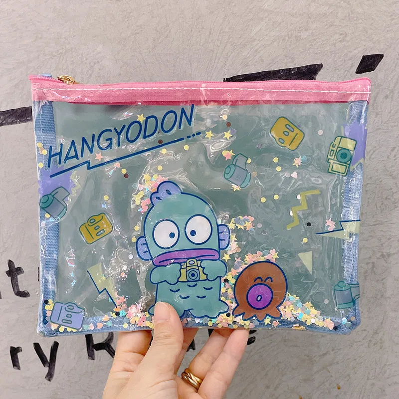 Sanrio 광대 물고기 멋진 펭귄 PC 개 개구리 귀여운 만화 투명 PVC 방수 저장 메이크업 가방 레이디 일본어 15x22cm