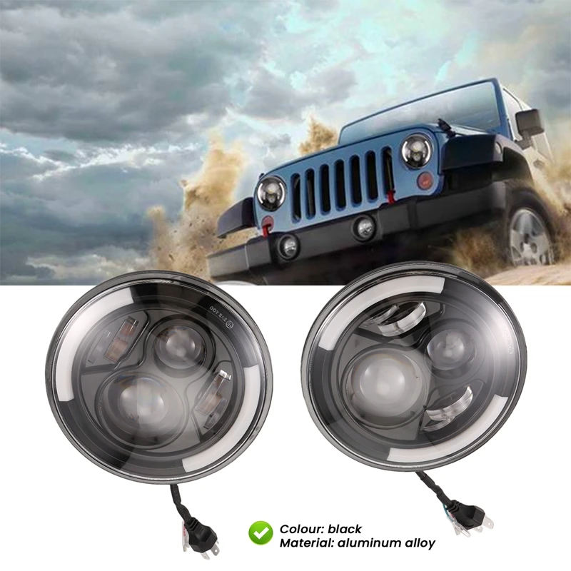 7 Inch LED Headlight Round 200W Halo Angle Eyes DRL Running Lamp For Jeep Wrangler JK LJ TJ CJ 1997-2018