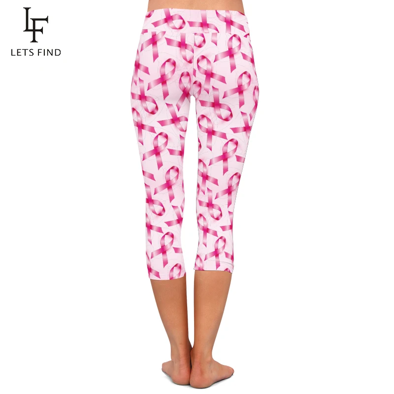 LETSFIND – legging de Fitness Capri taille haute pour femme, vêtement extensible, de haute qualité, en soie et lait doux, imprimé ruban rose